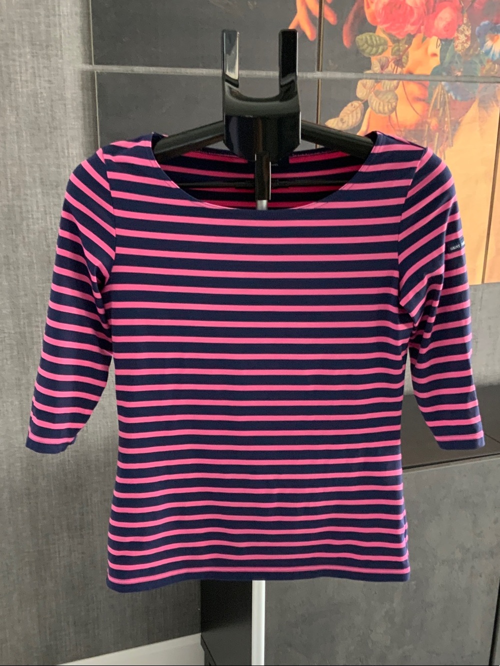 Saint James Pink and Navy Striped Boatneck Tee 6